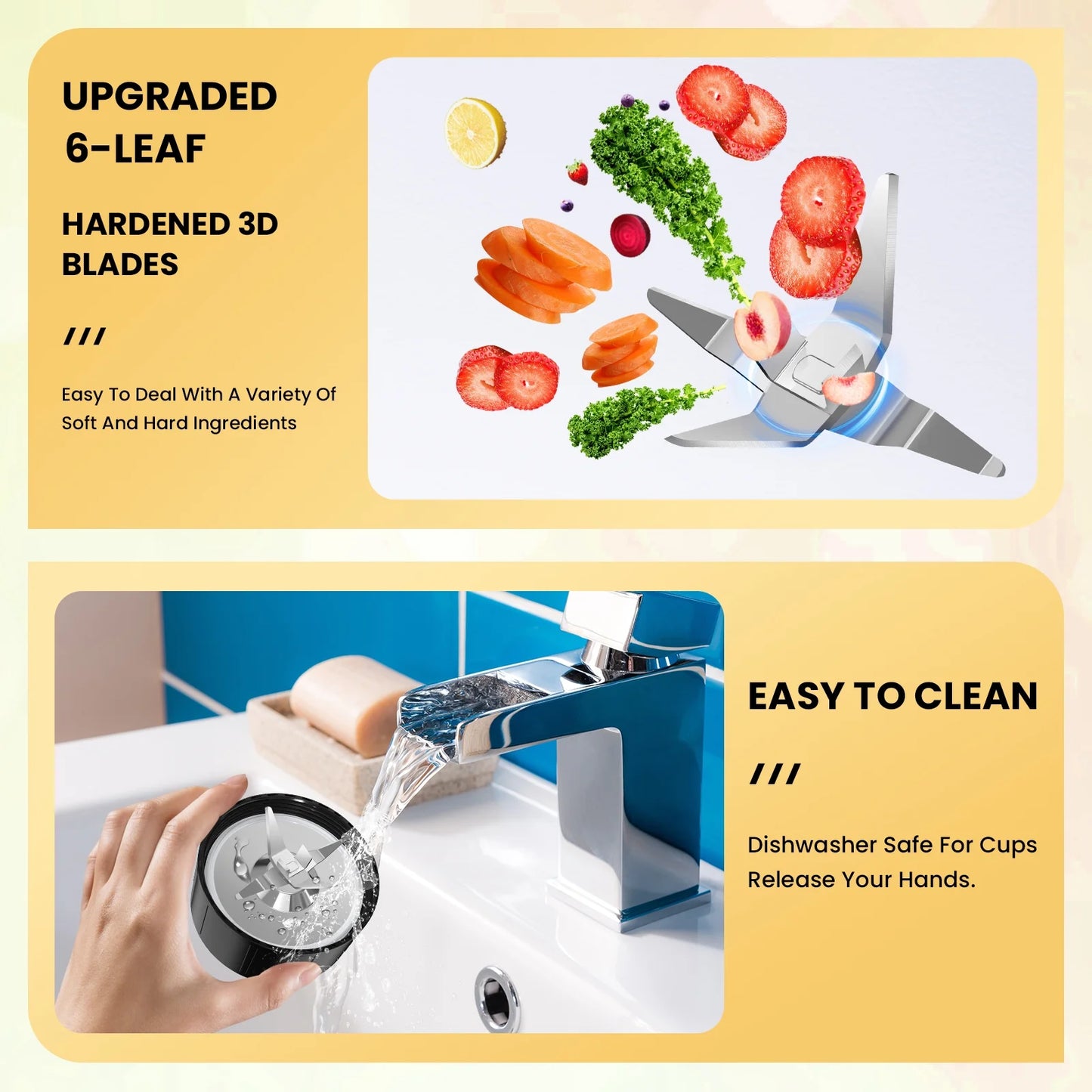1000W High-Power Personal Blender for Smoothies & Shakes - Includes 6 Blades, 2 Large 23 Oz Cups, and 10 Oz Grind Cup - Perfect Portable Kitchen Blender!