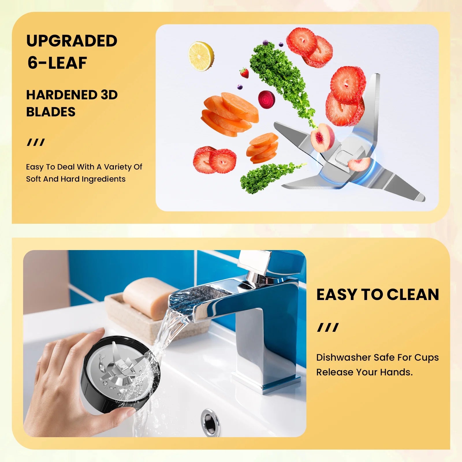 1000W High-Power Personal Blender for Smoothies & Shakes - Includes 6 Blades, 2 Large 23 Oz Cups, and 10 Oz Grind Cup - Perfect Portable Kitchen Blender!