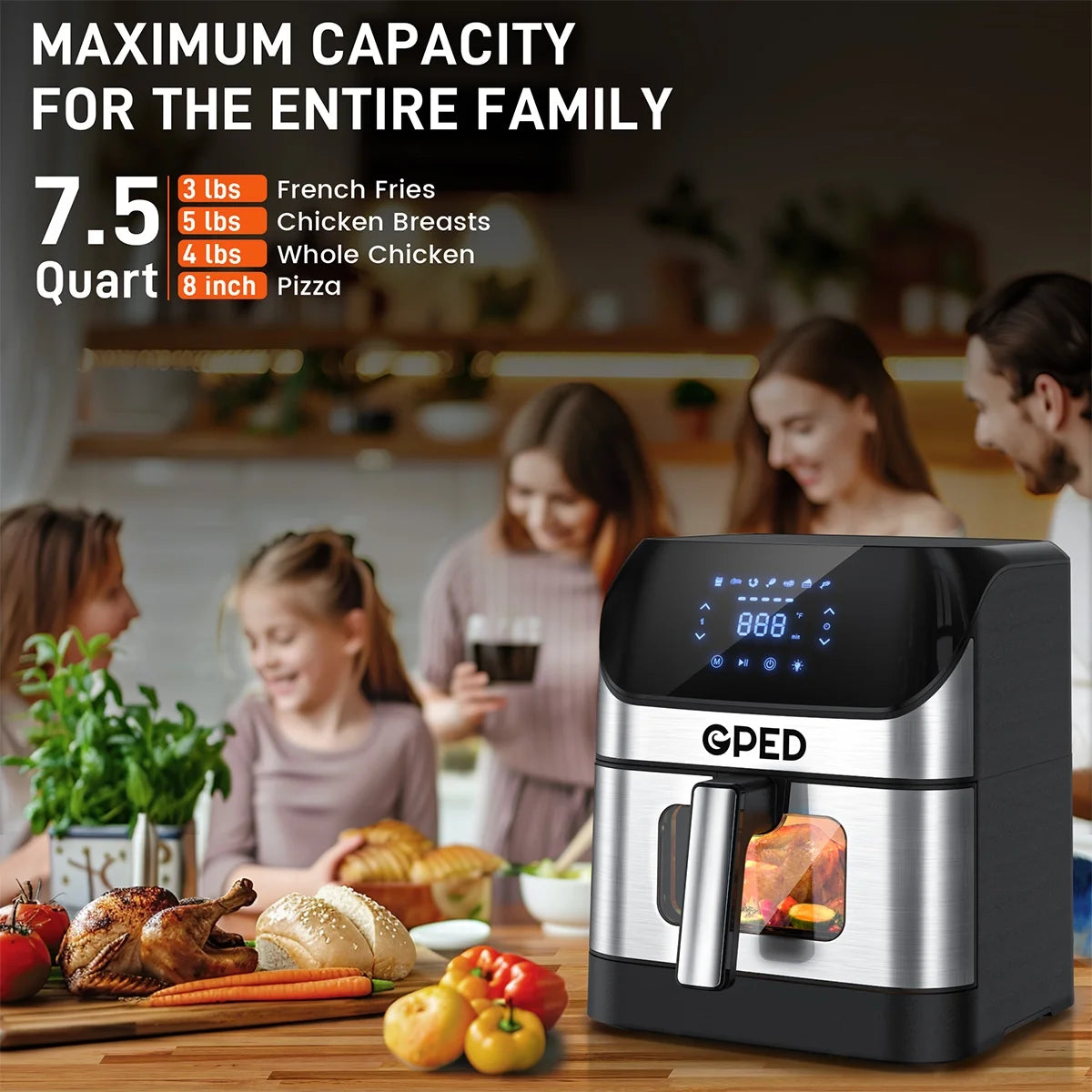 7.5 QT Air Fryers, Clear Window Oilless Air Fryer Oven, 8-In-1 One-Touch Screen, Nonstick Dishwasher-Safe Basket, Customized Temp/Time, Including Air Fryer Paper Liners 50PCS, Silver