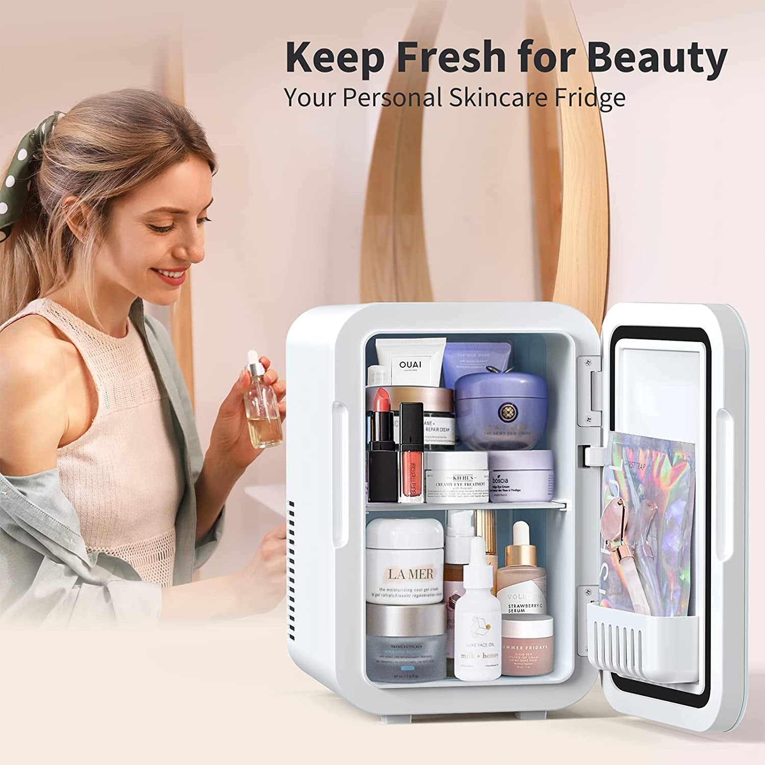 Mini Fridge, 6 Liter AC/DC Portable Thermoelectric Cooler and Warmer Mini Fridge for Bedroom Car Home Travel Mini Refrigerator for Skin Care Foods Medications