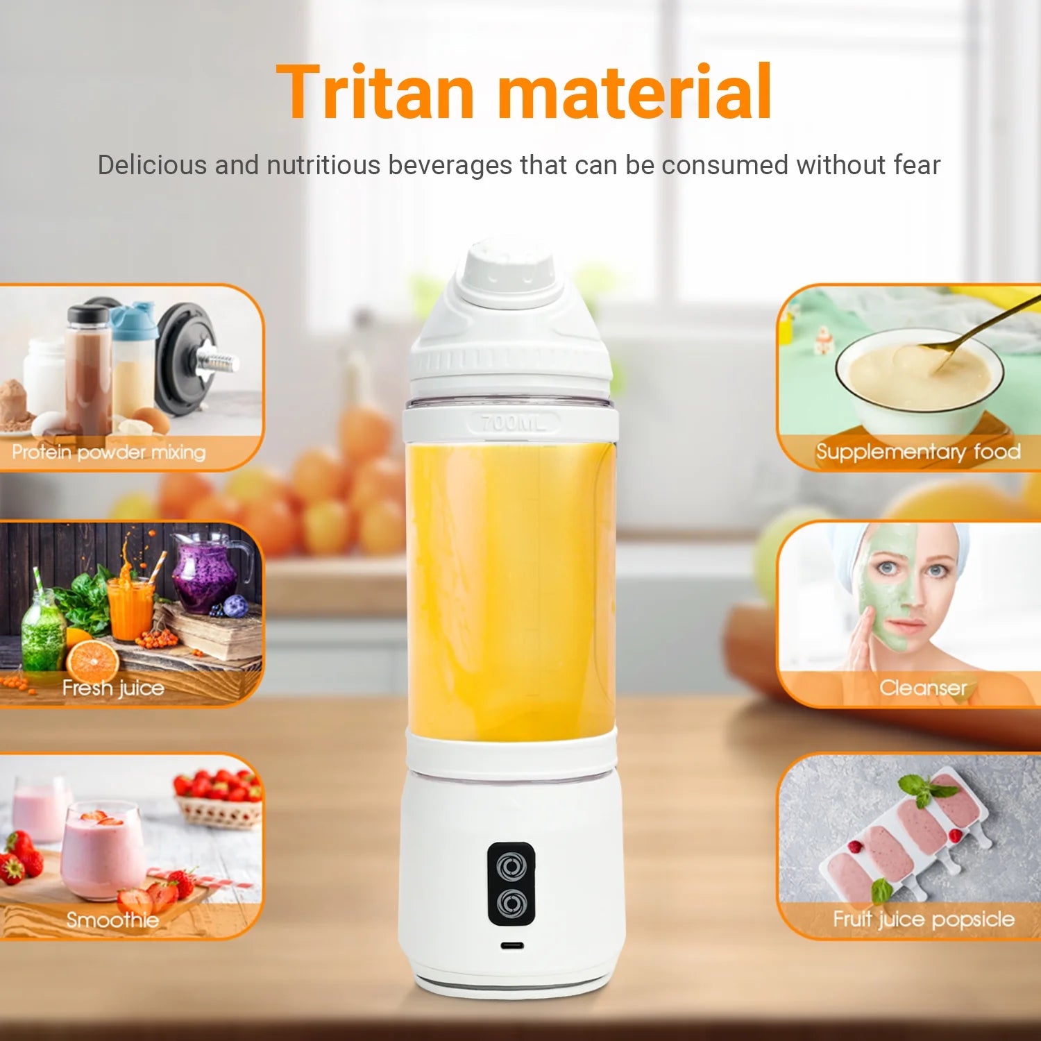 Portable Blender - 700ml Personal Size USB Rechargeable Fruit Mixer for Shakes & Smoothies, Perfect for Travel, Home & Office - White