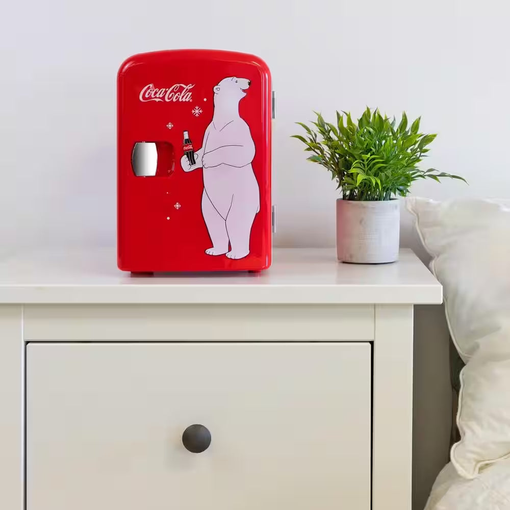 Polar Bear4L Cooler/Warmer With12V DC and 110V AC Cords, 6 Can Portable Mini Fridge, Red