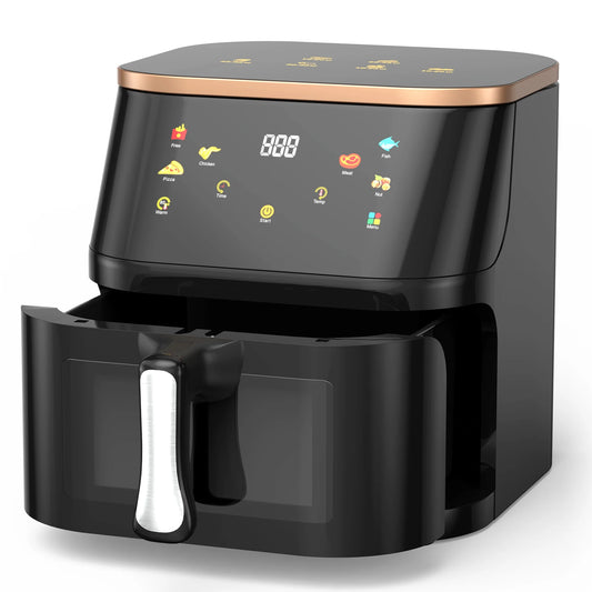 10 Qt Air Fryer - Max 450°F, 6 Cooking Presets, Touch Panel & Easy View Window - Sleek Black Design