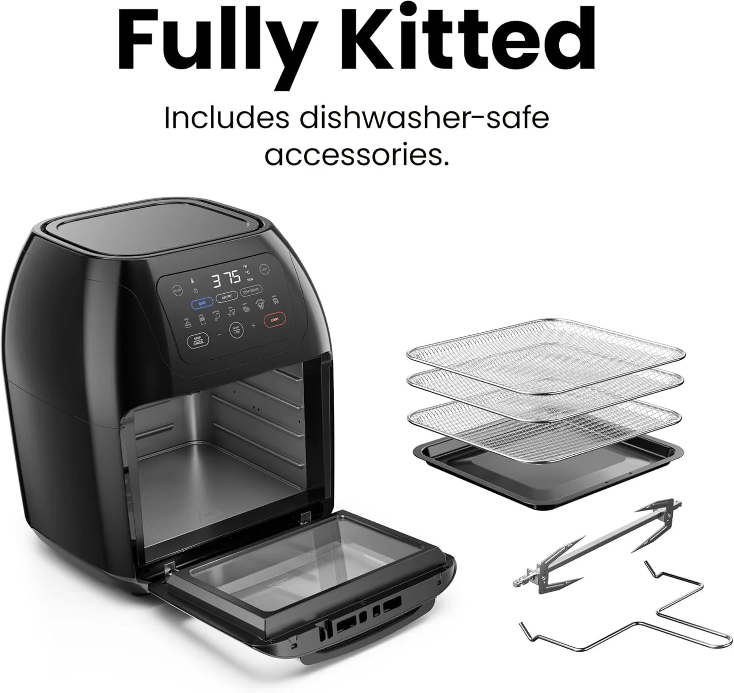 Multifunctional Digital 10 Qt. Air Fryer+ Rotisserie, Fry, Roast & Bake, 17 Presets - Black