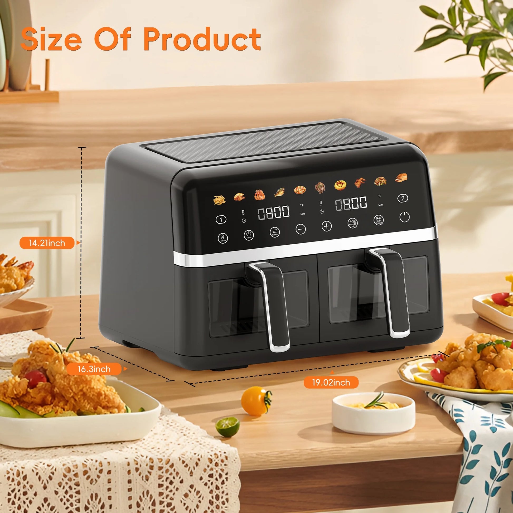 Dual Basket Digital Air Fryer Oven with View Windows, 2 Independent 5 Qt Baskets, 1800W, New