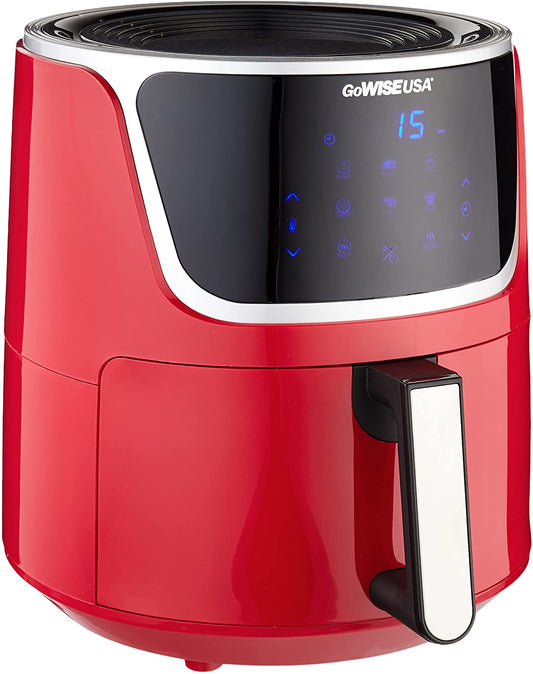 USA 7-Quart Electric Air Fryer with Dehydrator & 3 Stackable Racks – Digital Touchscreen with 8 Functions & Recipes – Sleek Red/Silver Design