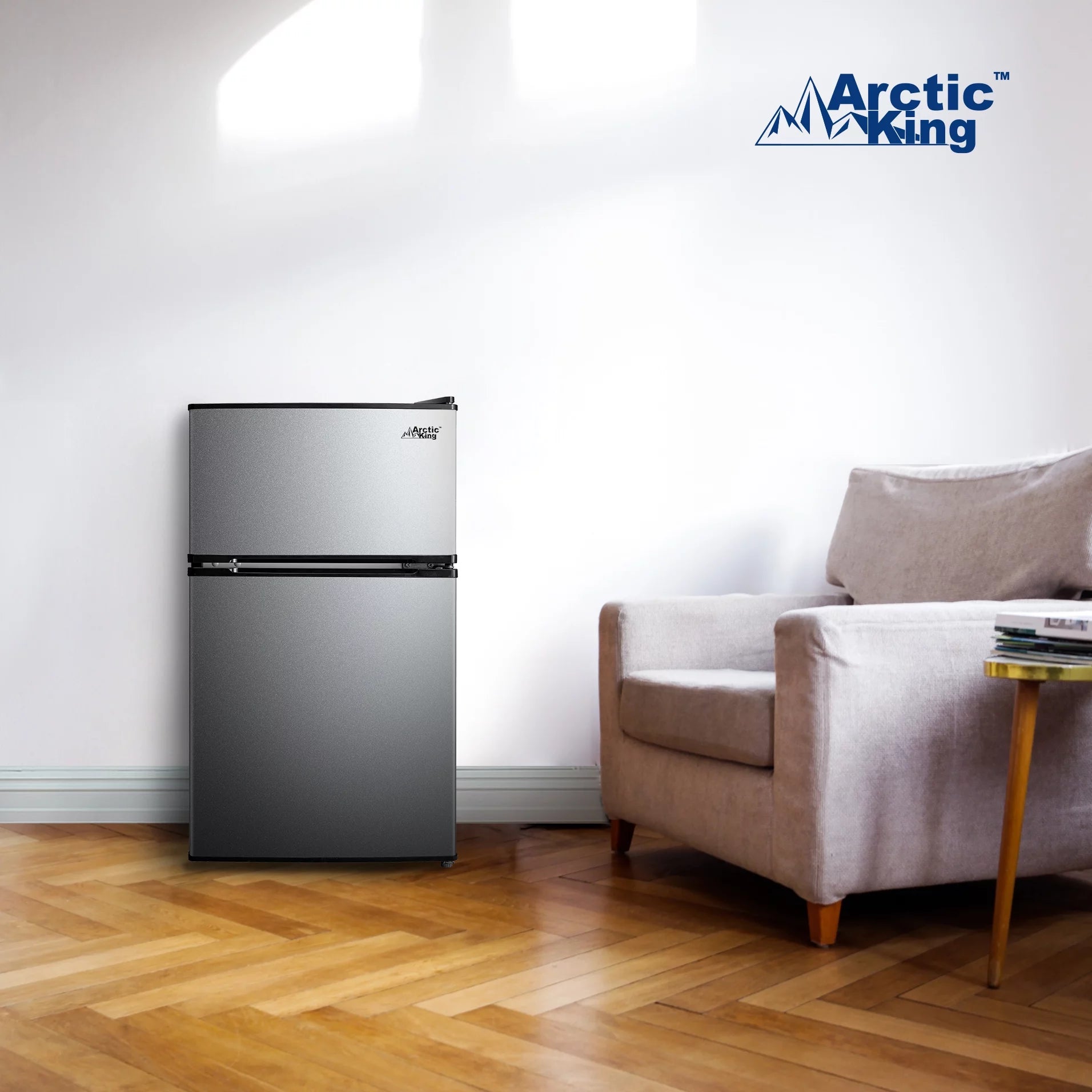 3.2 Cu Ft Two Door Mini Fridge with Freezer, Stainless Steel, E-Star