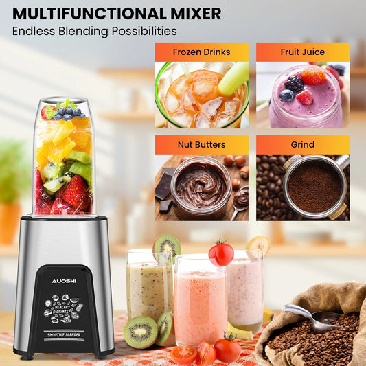 1000W High-Power Personal Blender for Smoothies & Shakes - Includes 6 Blades, 2 Large 23 Oz Cups, and 10 Oz Grind Cup - Perfect Portable Kitchen Blender!