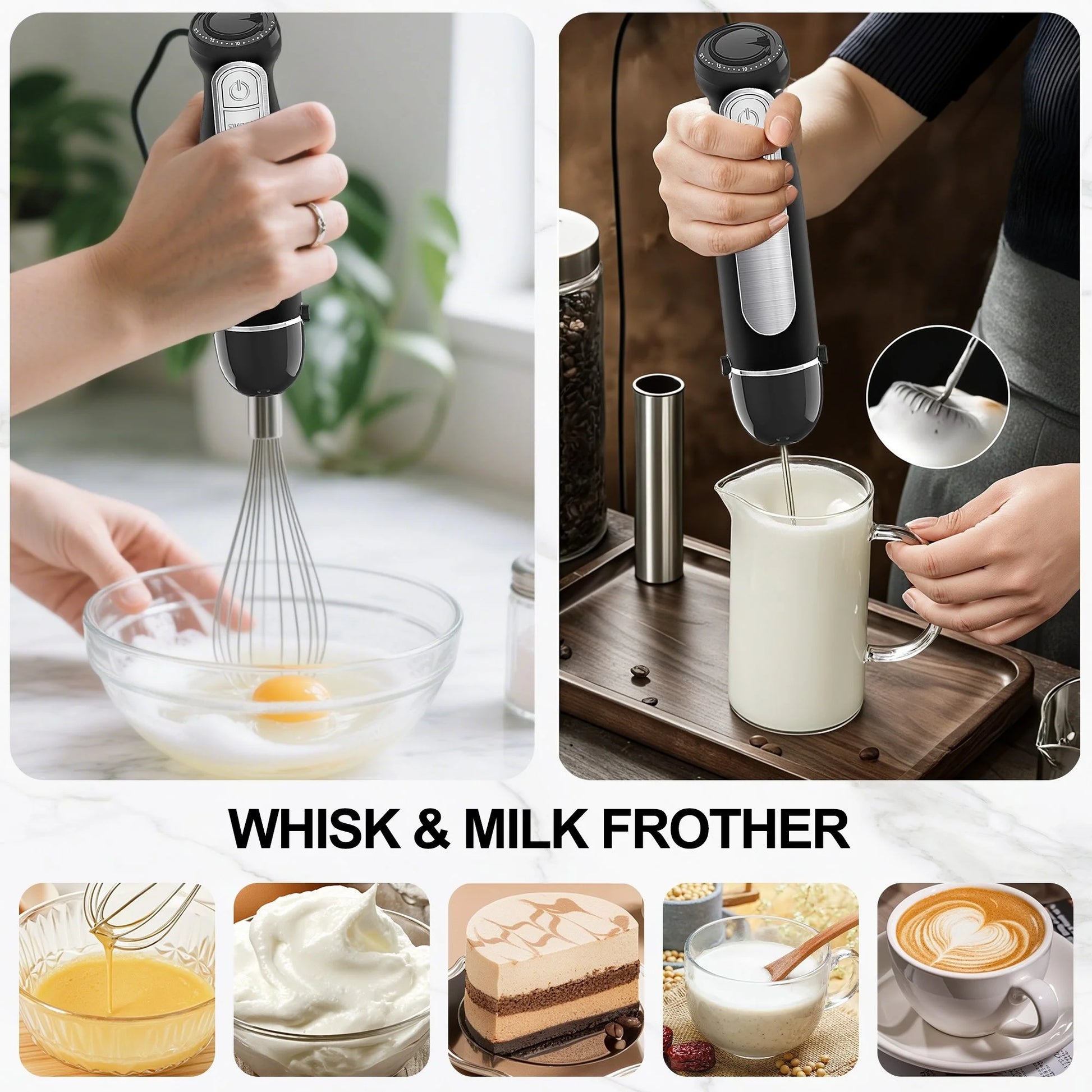 1100W 21-Speed Immersion Blender with Turbo Mode - Versatile 5-in-1 Hand Blender for Smoothies, Baby Food, Soups, and Purees - Sleek Black Design