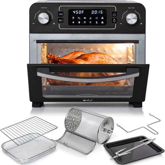 24 QT Stainless Steel Countertop Toaster Oven with Built-In Air Fryer and Included Accessories