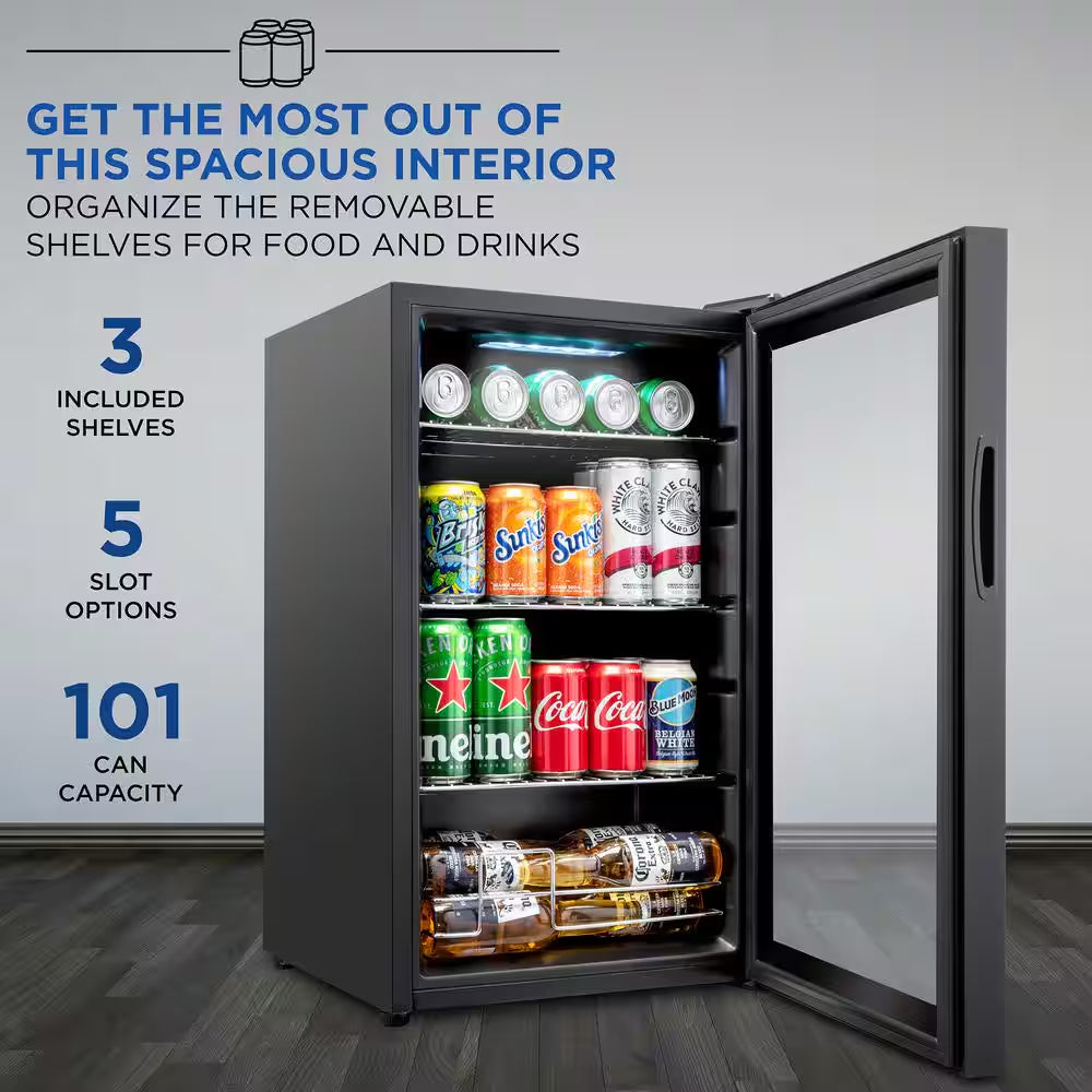 17 In. Single Zone 101-Cans Beverage Cooler in Black