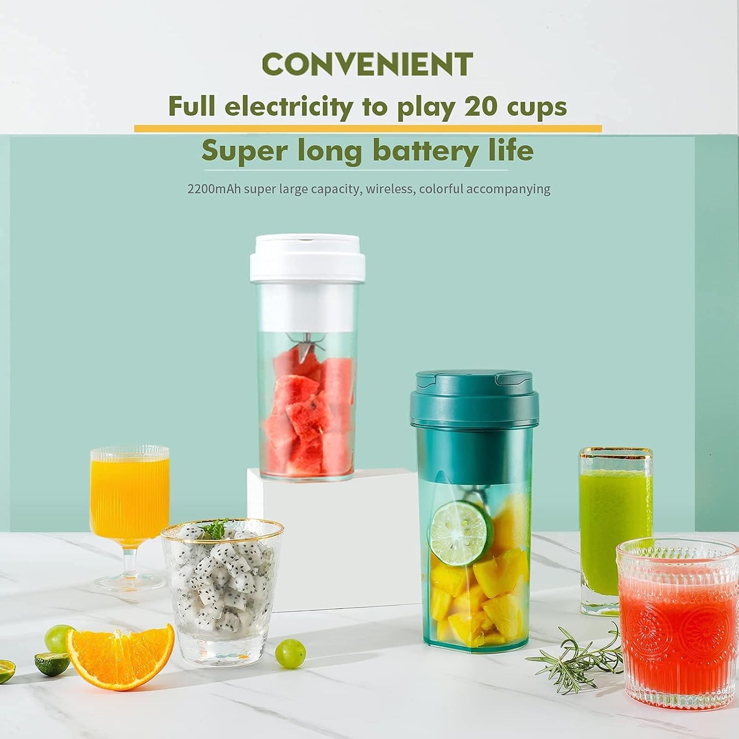 Compact USB Rechargeable Portable Blender - 550ml Personal Size Juicer for Smoothies & Shakes, Perfect for Gym & Travel (White)