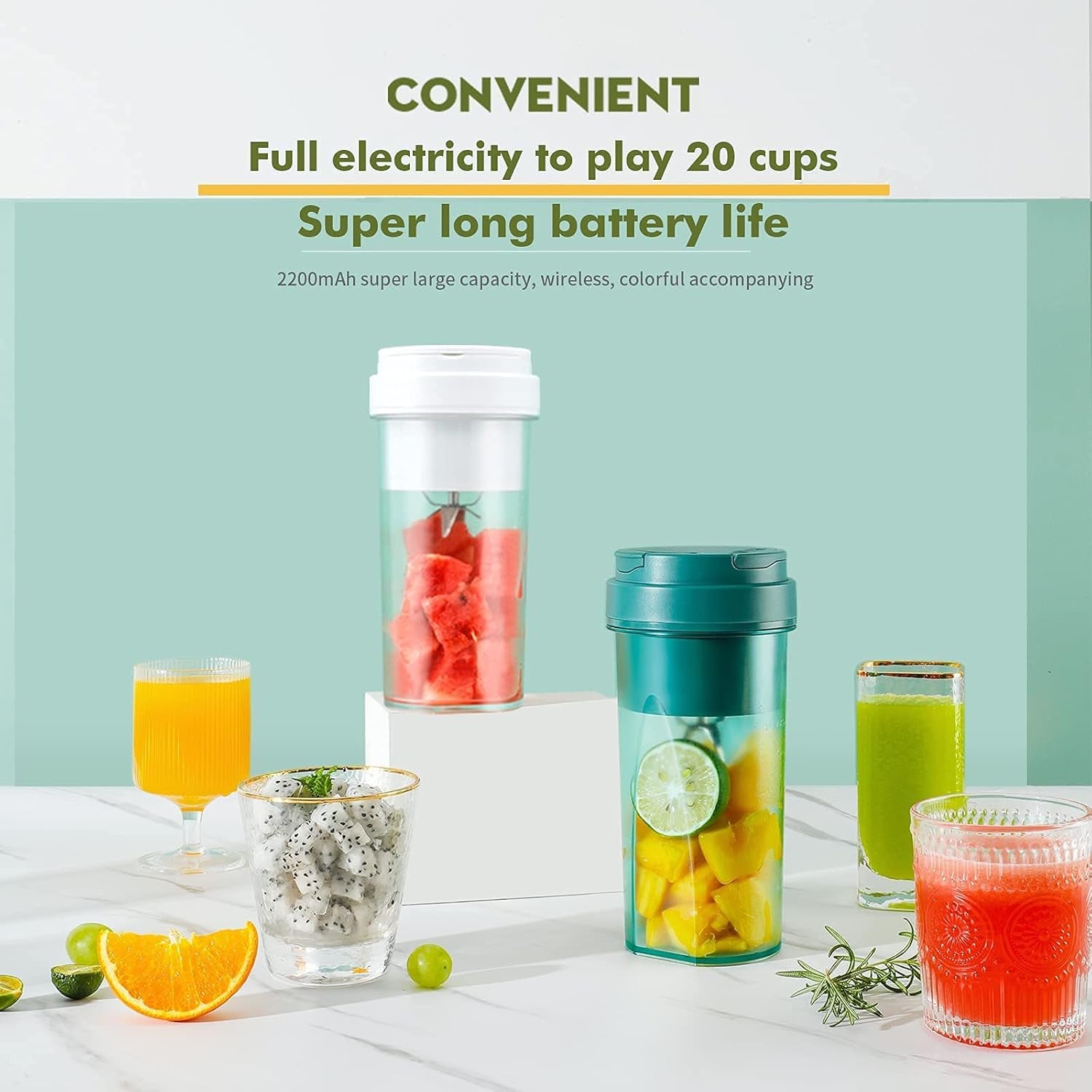 Compact USB Rechargeable Portable Blender - 550ml Personal Size Juicer for Smoothies & Shakes, Perfect for Gym & Travel (White)