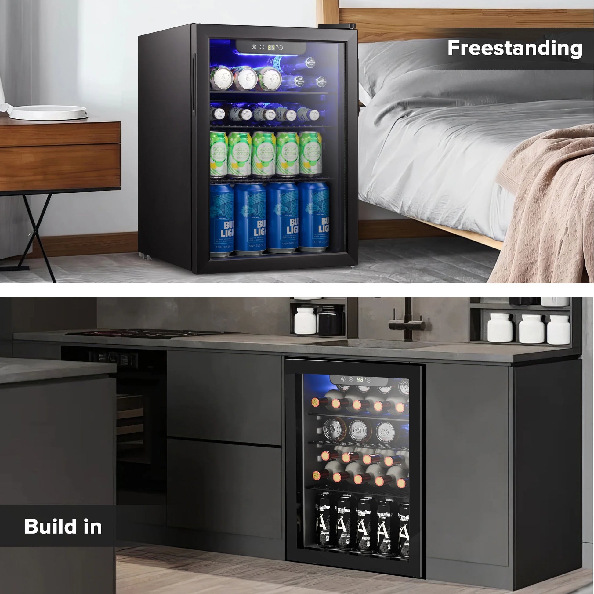 100-Can Double Glass Door Beverage Refrigerator - Energy Efficient Mini Wine Cooler for Home, Office & Bar - Air Cooled & Frost Free
