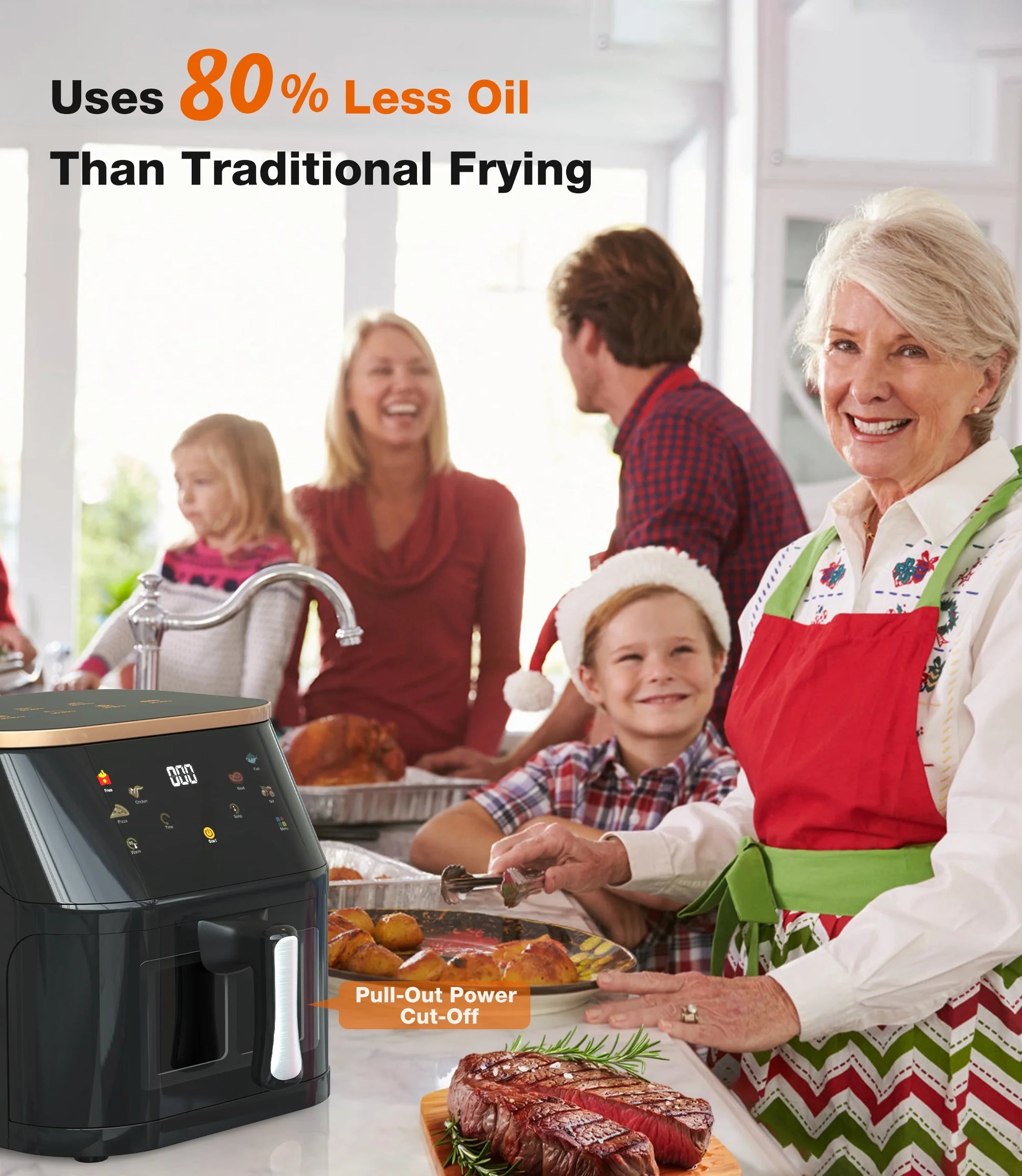 10 Qt Air Fryer - Max 450°F, 6 Cooking Presets, Touch Panel & Easy View Window - Sleek Black Design