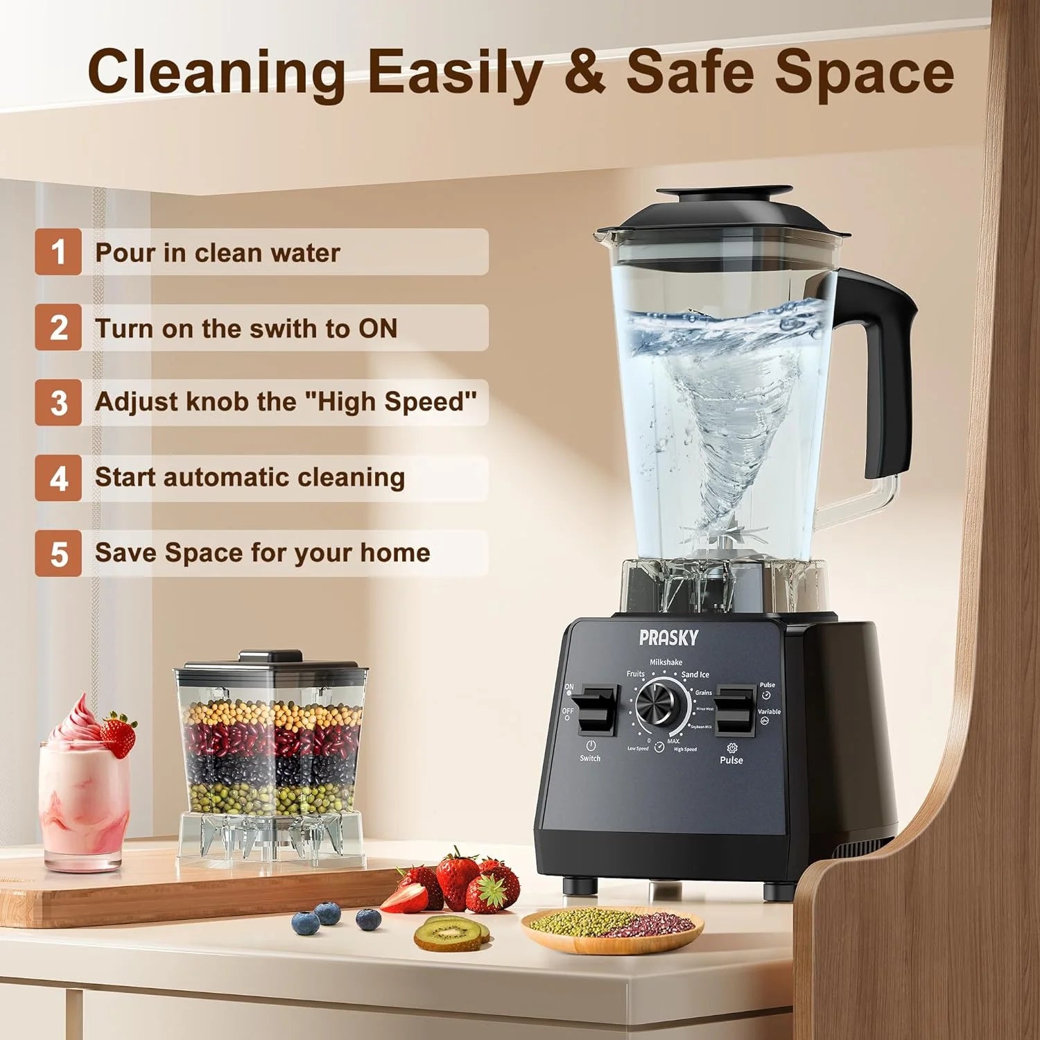 70Oz Countertop Blender - Powerful 1000W Motor with 6 Speed Settings for Effortless Blending (Black)