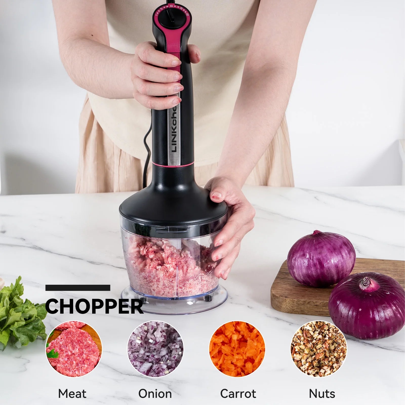 20-Speed 1000W Immersion Blender - 5-in-1 Hand Blender with Turbo Mode & Baby Food Processor, Includes 600ml Beaker (Black)