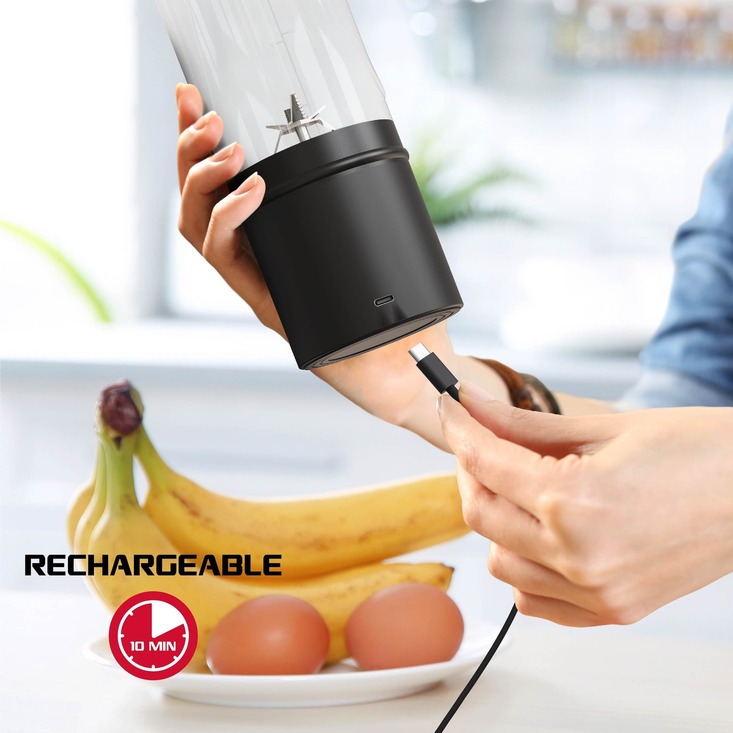 Rocket Portable Electric Smoothie Blender Bottle - Rechargeable 18oz Personal Blender in Sleek Black
