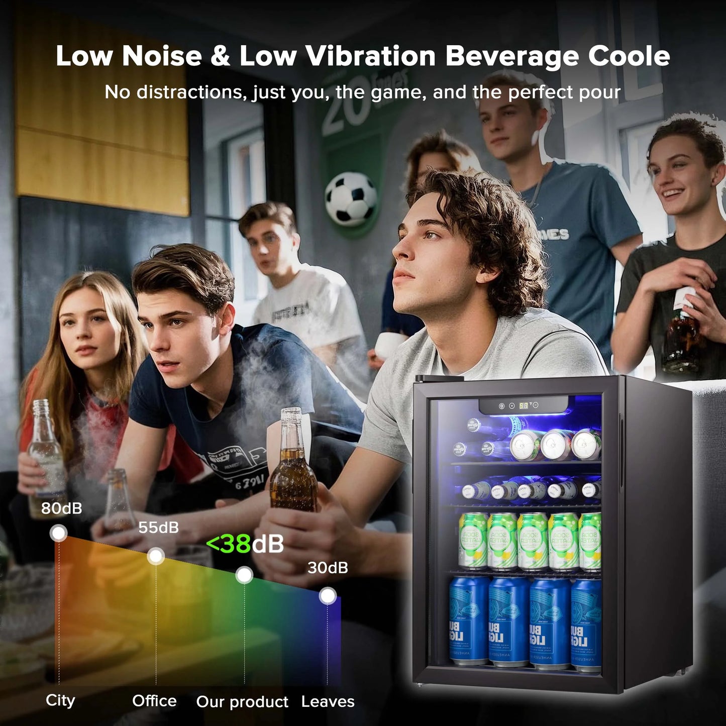 100-Can Double Glass Door Beverage Refrigerator - Energy Efficient Mini Wine Cooler for Home, Office & Bar - Air Cooled & Frost Free