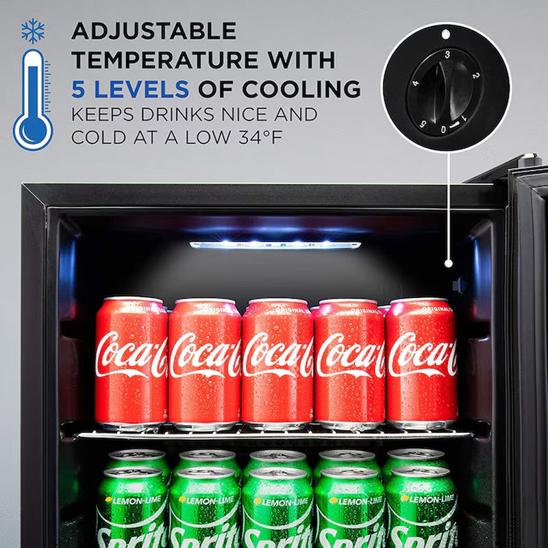 18.7-In W 126 -Can Capacity Stainless Steel Freestanding Indoor Beverage Refrigerator with Glass Door