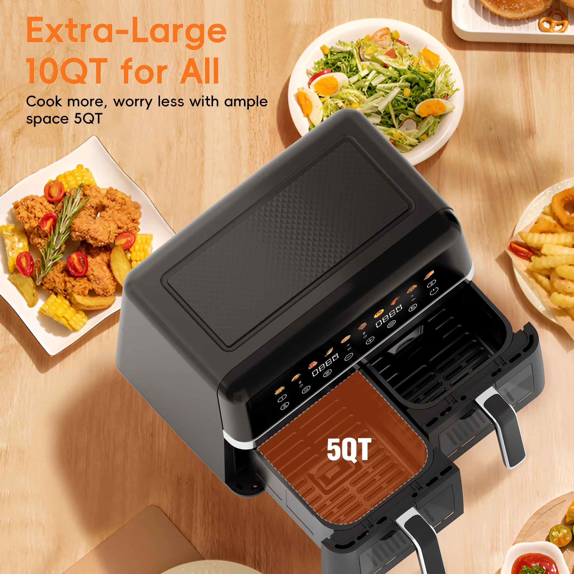 Dual Basket Digital Air Fryer Oven with View Windows, 2 Independent 5 Qt Baskets, 1800W, New