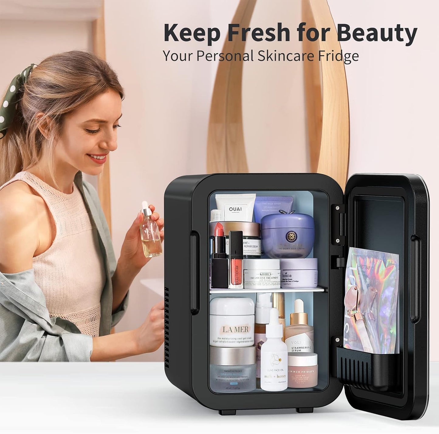 Mini Fridge, 6 Liter AC/DC Portable Thermoelectric Cooler and Warmer Mini Fridge for Bedroom Car Home Travel Mini Refrigerator for Skin Care Foods Medications