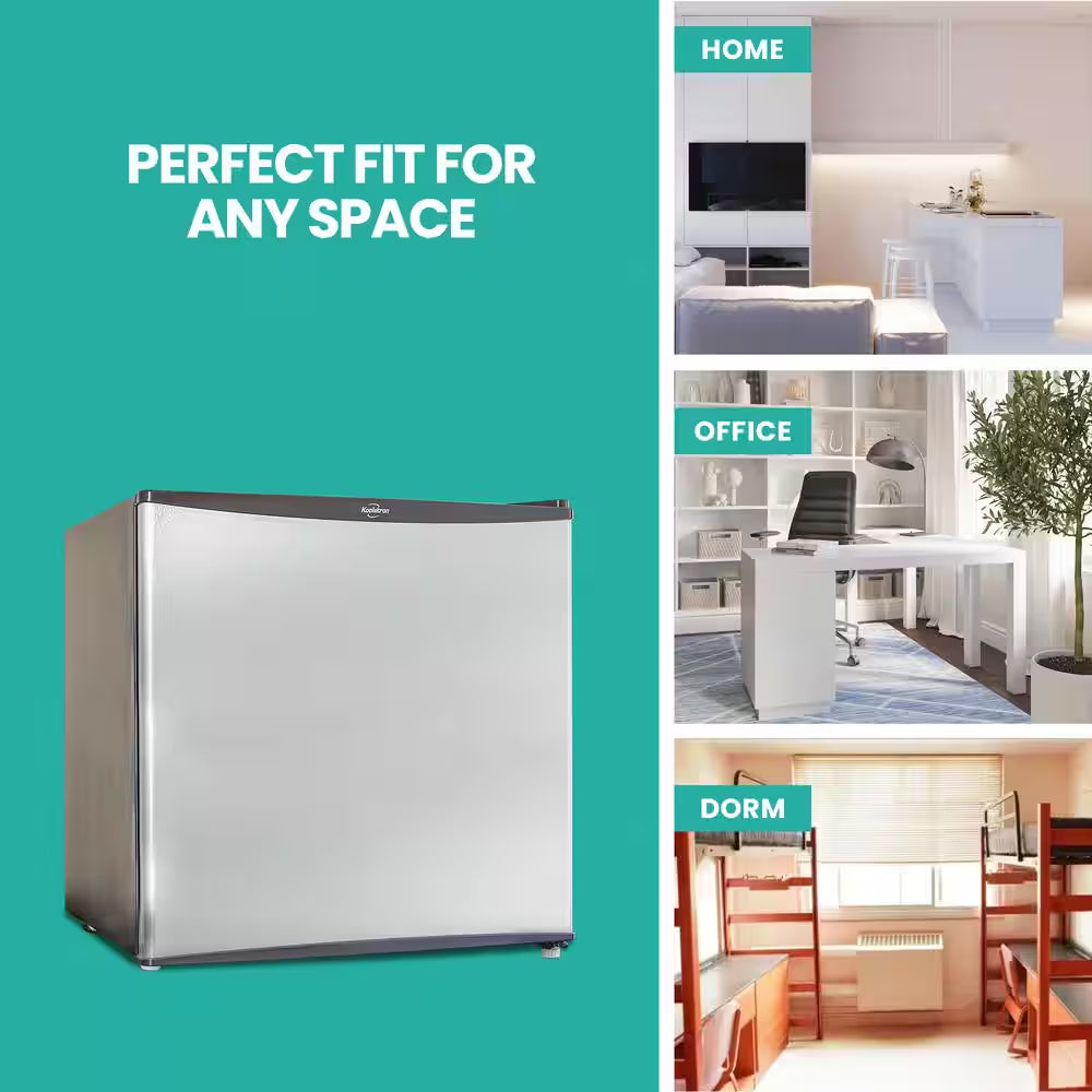 Stainless Steel Compact Fridge with Freezer, 1.6 Cu. Ft.. (44L), Flat Back, Reversible Door