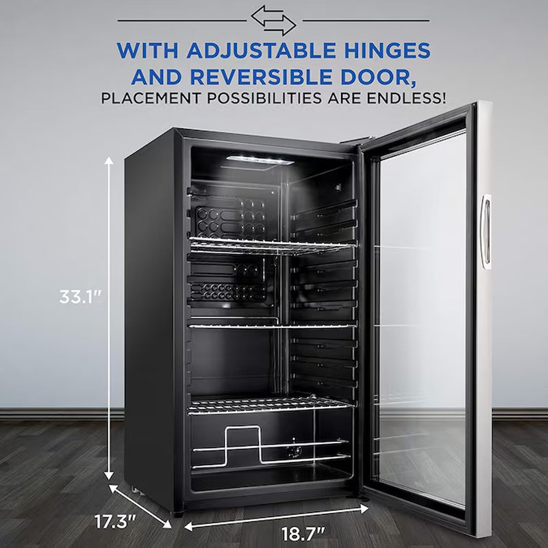 18.7-In W 126 -Can Capacity Stainless Steel Freestanding Indoor Beverage Refrigerator with Glass Door