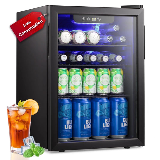 100-Can Double Glass Door Beverage Refrigerator - Energy Efficient Mini Wine Cooler for Home, Office & Bar - Air Cooled & Frost Free