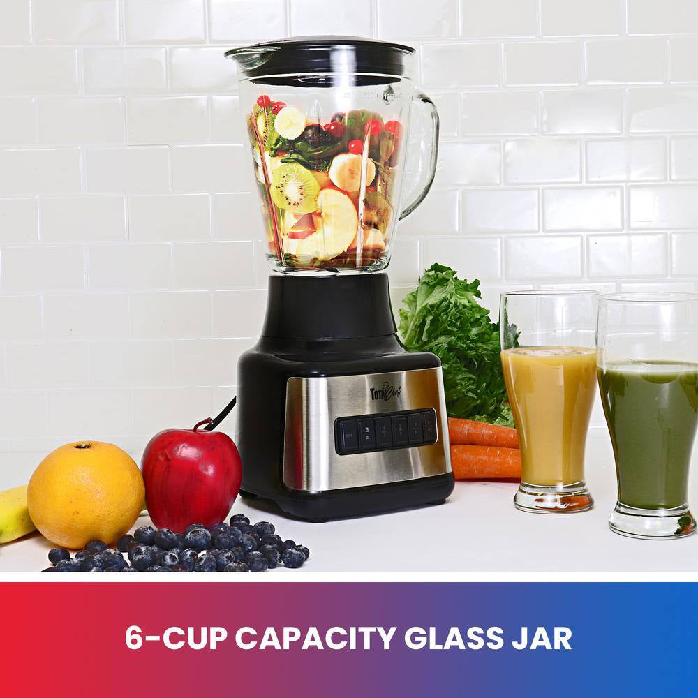 6-Speed Countertop Blender, 6 Cup (1.5L) Glass Jar, 2 Pulse Options, 500W Black Silver