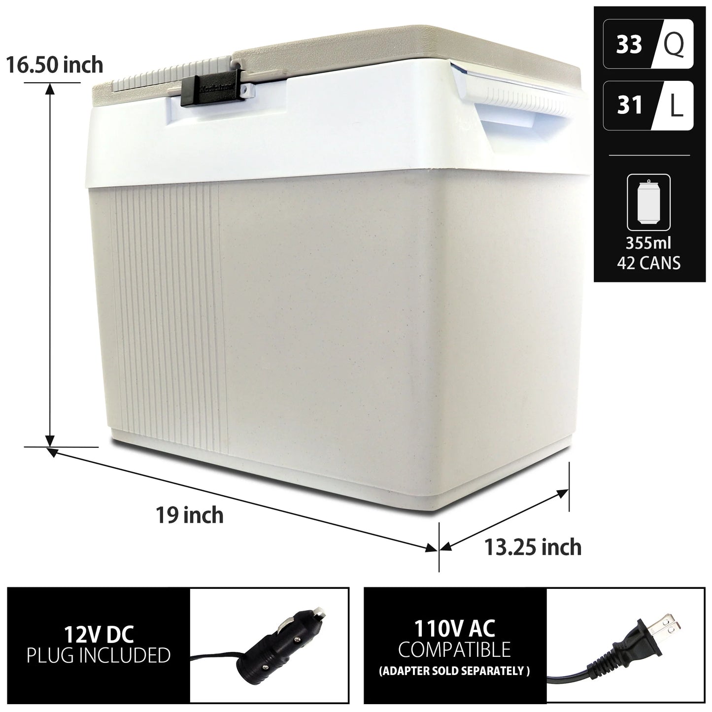 12V Electric Cooler/Warmer 34L (36 Qt), Two-Way Design, Gray