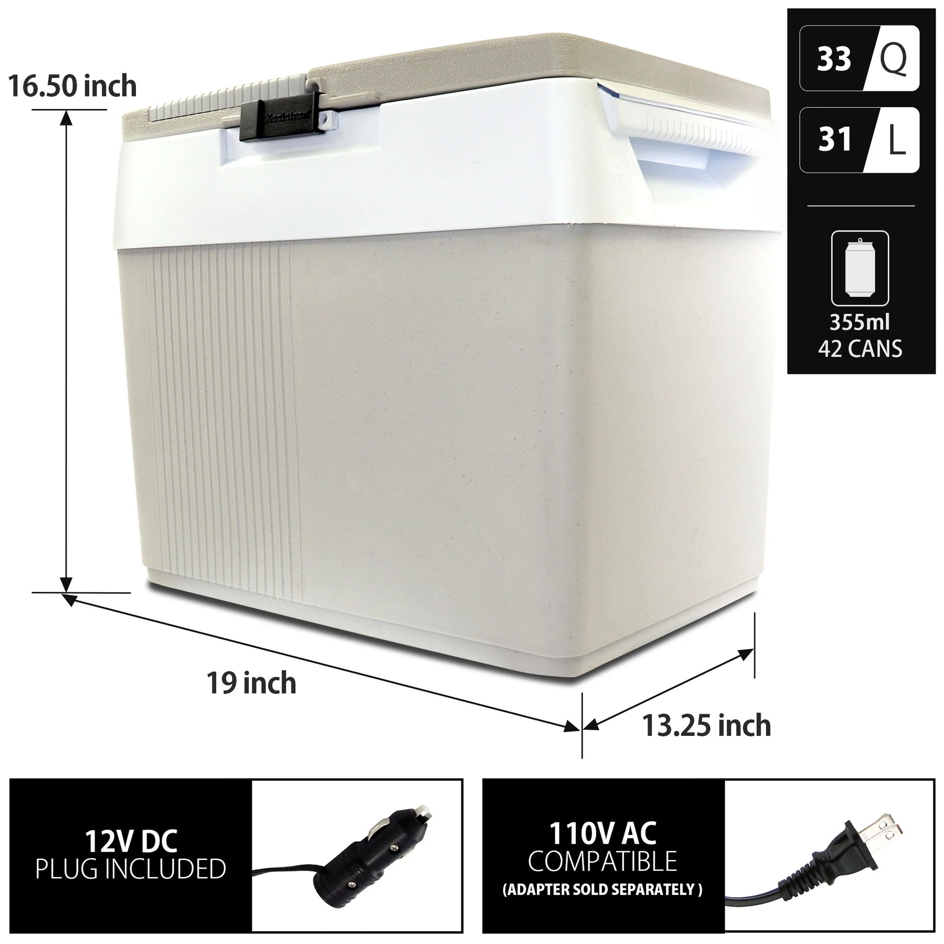12V Electric Cooler/Warmer 34L (36 Qt), Two-Way Design, Gray