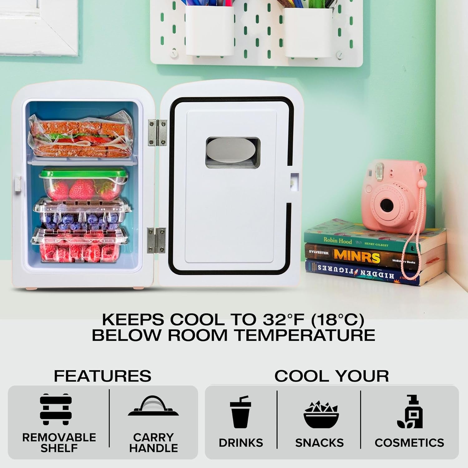 Mini Fridge - Portable 8 Can Beverage Cooler for Home, Office, Car, and Outdoor Use