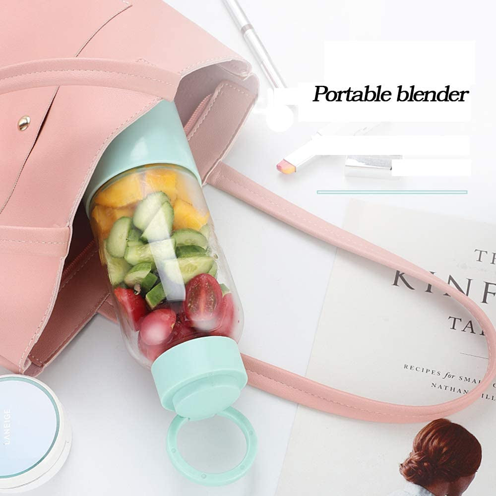 Portable Wireless Blender - 6 Blades USB Rechargeable Mini Juicer Cup for Smoothies & Shakes - 450ml Food Grade Borosilicate Glass with Handle
