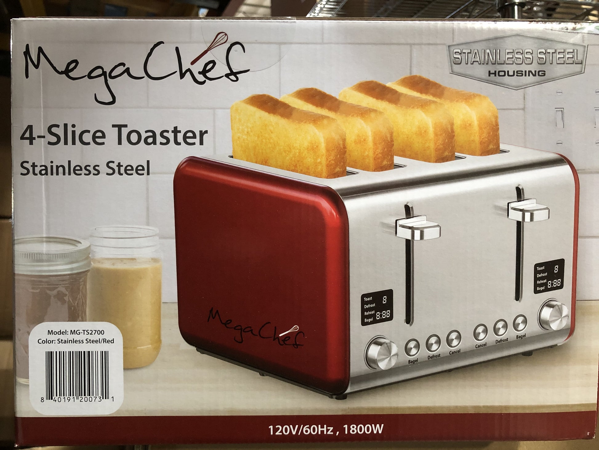 Stylish  4-Slice Stainless Steel Toaster in Vibrant Red