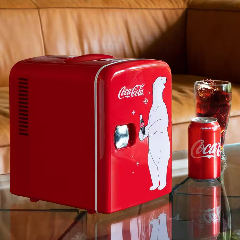 Polar Bear4L Cooler/Warmer With12V DC and 110V AC Cords, 6 Can Portable Mini Fridge, Red