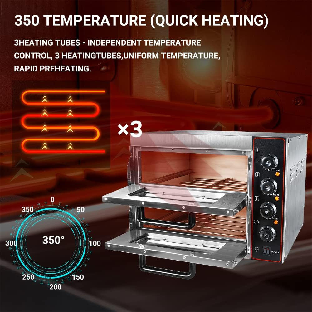 Commercial Pizza Oven Double Oven 1700W 16 Inch Stainless Steel Pizza Electric Countertop Pizza and Snack Oven Multipurpose Indoor Pizza Oven for Restaurant Home Pretzels Roast Yakitori 110V