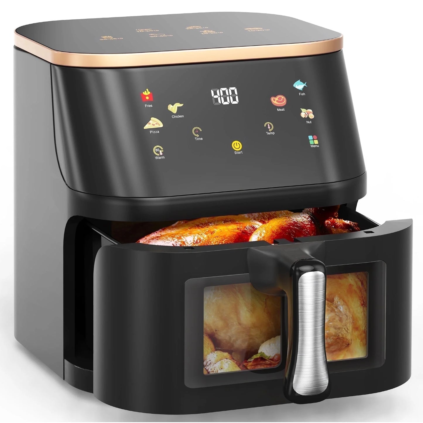 10 Qt Air Fryer - Max 450°F, 6 Cooking Presets, Touch Panel & Easy View Window - Sleek Black Design