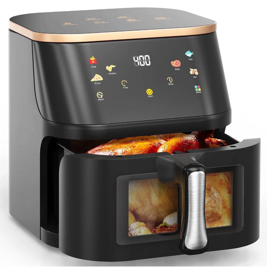 10 Qt Air Fryer - Max 450°F, 6 Cooking Presets, Touch Panel & Easy View Window - Sleek Black Design