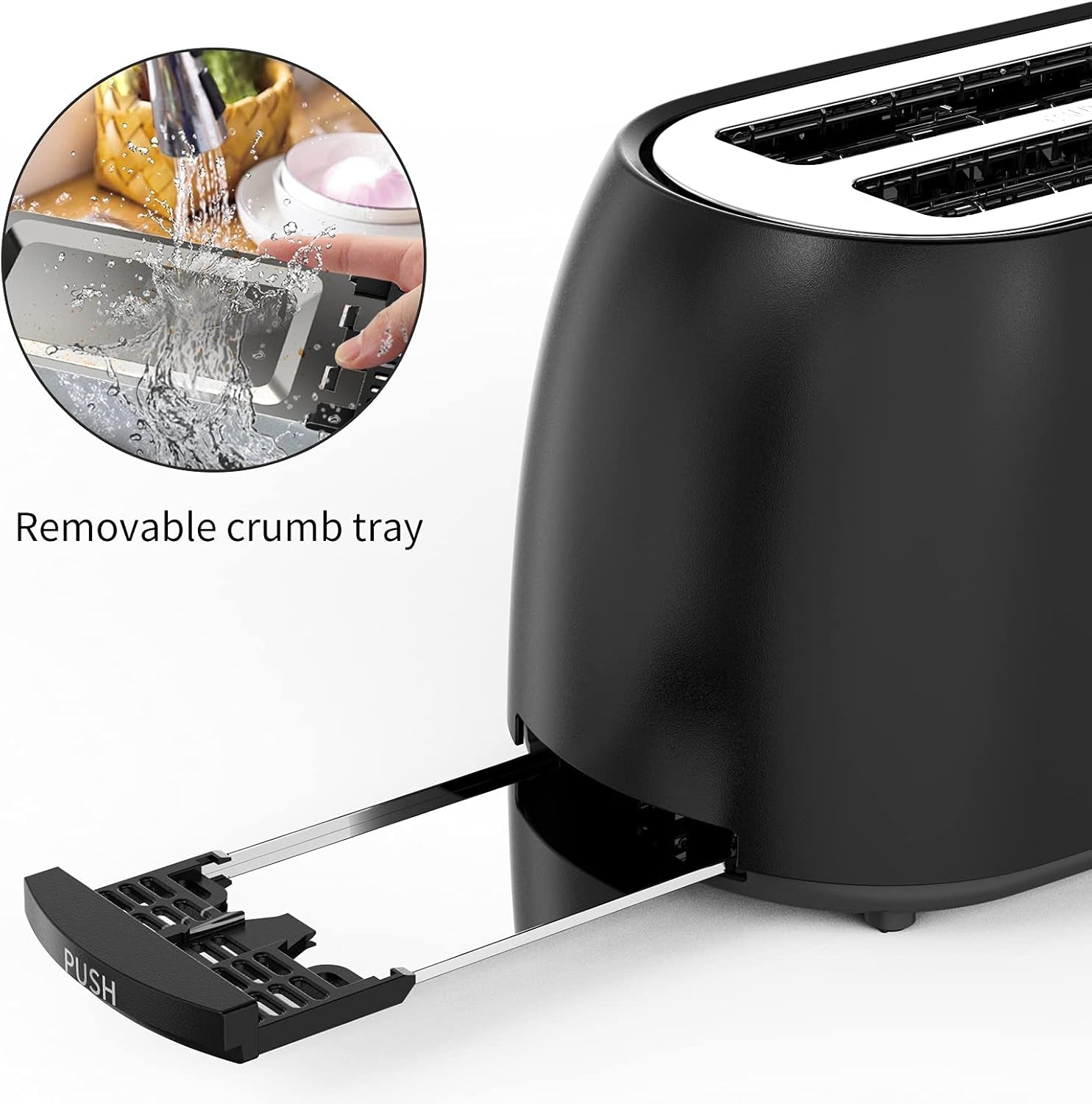 Toaster 4 Slice, Toaster 2 Long Slot,  Retro Black Toasters,Stainless Steel Toaster, Digital Timer,Bagel,Defrost,Reheat,Cancel Function,Removable Crumbs Tray, 6 Shade Settings, 1300W