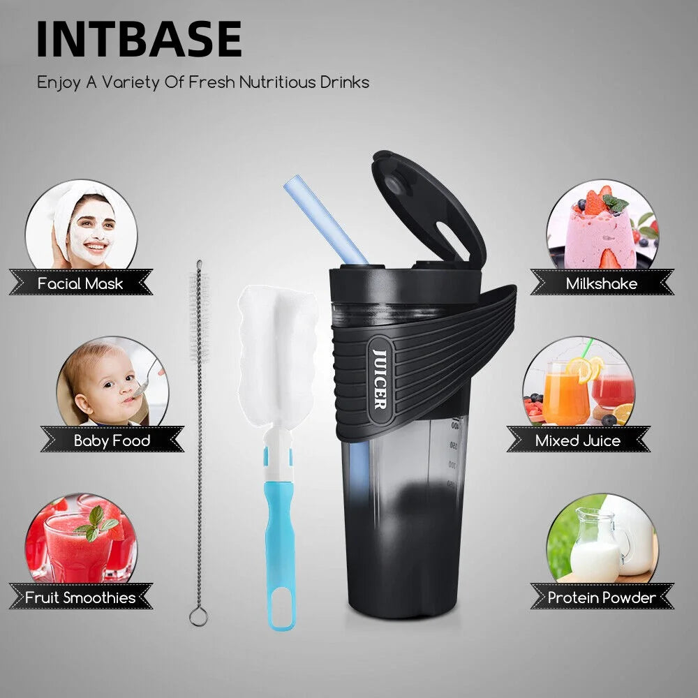 Portable Mini Blender Cup - USB Rechargeable Personal Juicer for Smoothies & Shakes, 460ml, Travel-Friendly Design, Black
