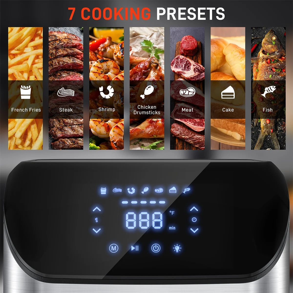 7.5 QT Air Fryers, Clear Window Oilless Air Fryer Oven, 8-In-1 One-Touch Screen, Nonstick Dishwasher-Safe Basket, Customized Temp/Time, Including Air Fryer Paper Liners 50PCS, Silver