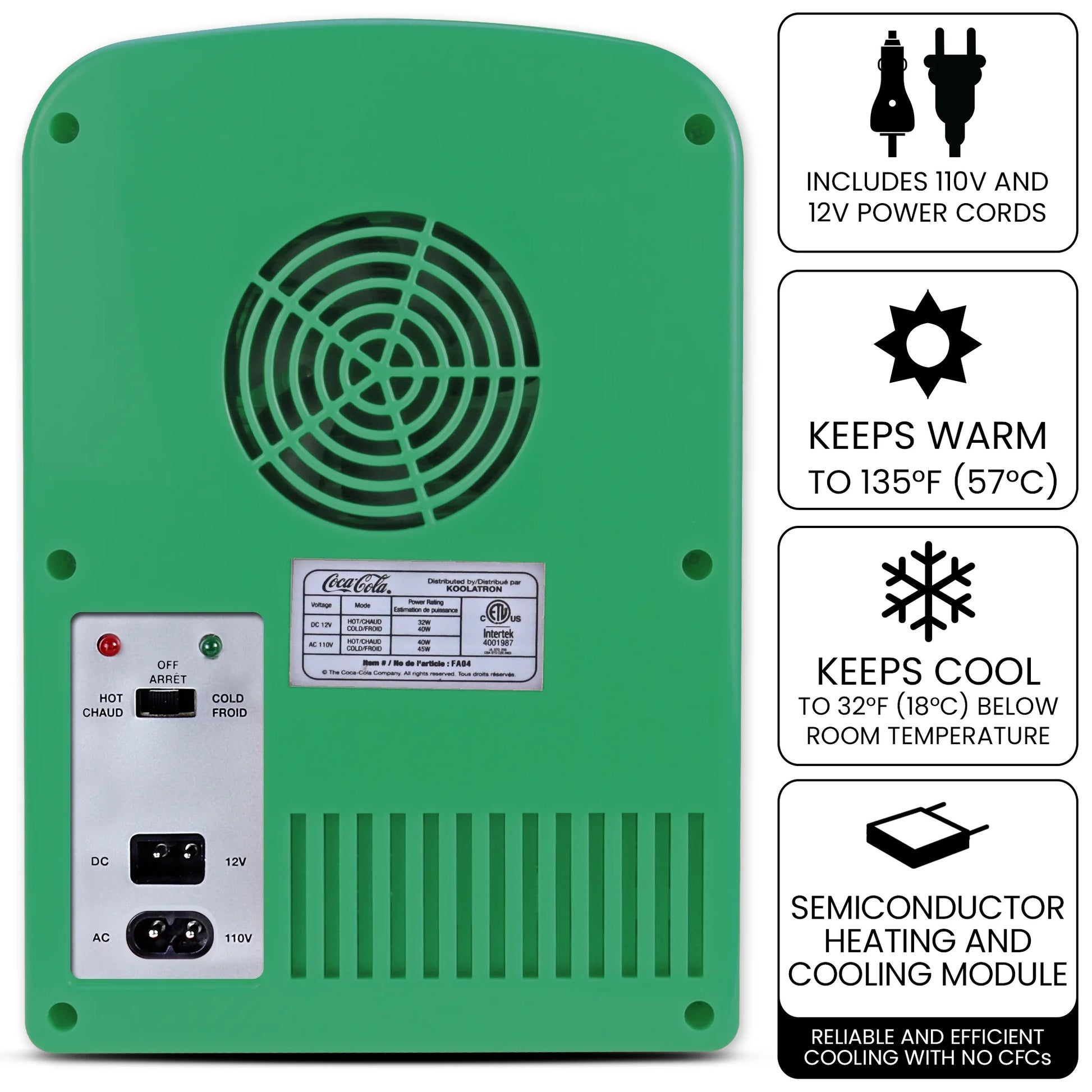 Coca-Cola  4L Cooler/Warmer 12V DC 110V AC Mini Fridge, Green