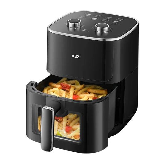 5Qt Compact Air Fryer with Window - 1400W Visual Basket, 400℉ - Sleek Black Design