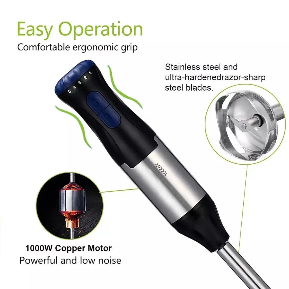 4-in-1 Immersion Hand Blender - 5 Speed Turbo Stick Blender for Smoothies, Milkshakes, Juices & Sauces