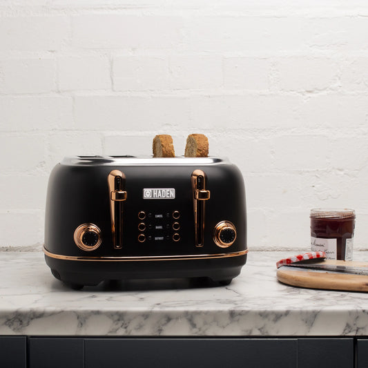 Heritage 4-Slice Wide Slot Toaster in Stylish Black and Copper Finish - Model 75042